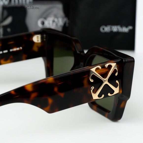 Off-White Men Sunglasses Havana Green Square OERI128 CATALINA 6055 NEW AUTHENTIC - Picture 5 of 11